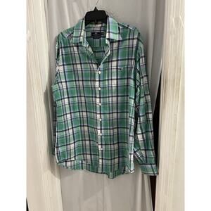 Vineyard Vines Shirt Mens Medium Green Blue Plaid Tucker Button Down Cotton